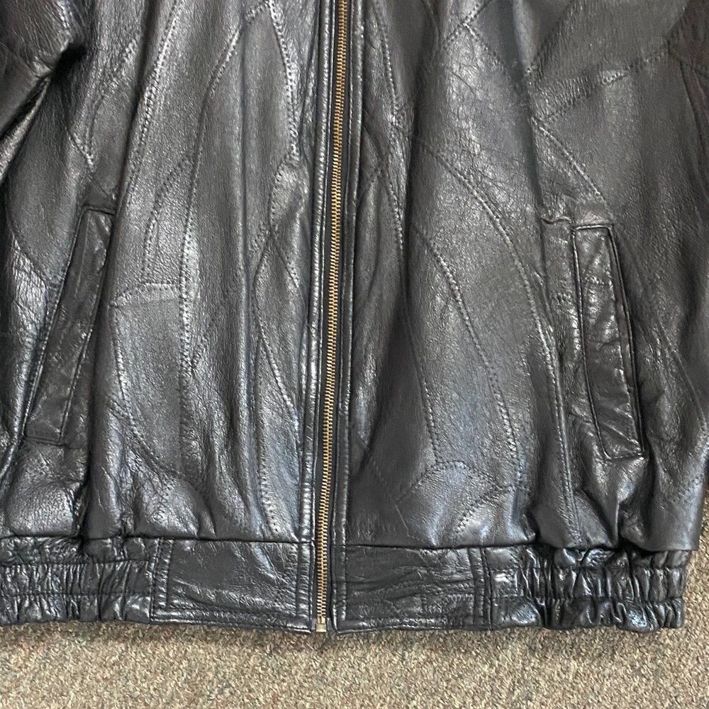 Men's Black Patchwork Leather Jacket - image 5